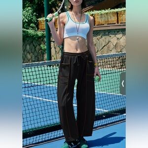 Black Track Pants with Orange Stitching